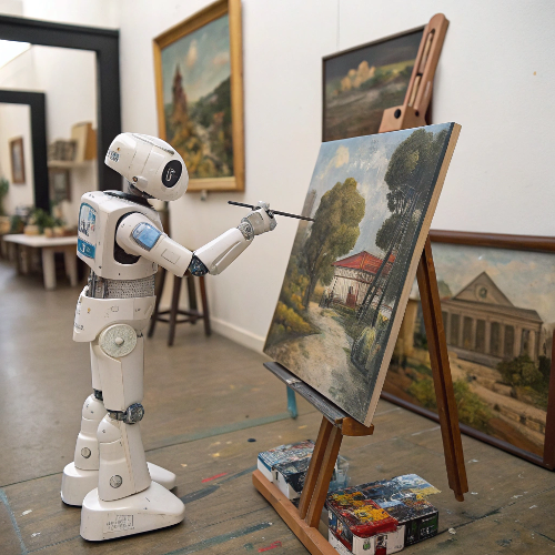 Robotti maalaamassa taulua